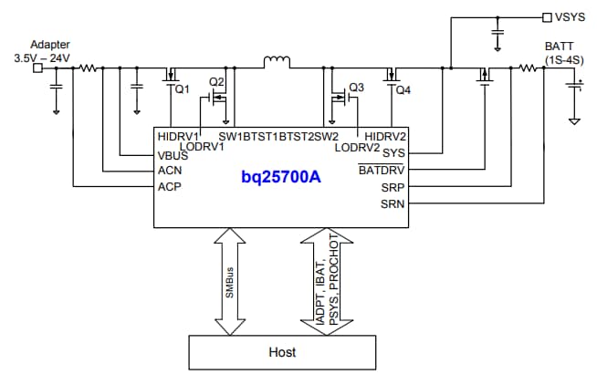 Application Circuit Diagram - Texas Instruments bq25700A Buck-Boost Charge Controller